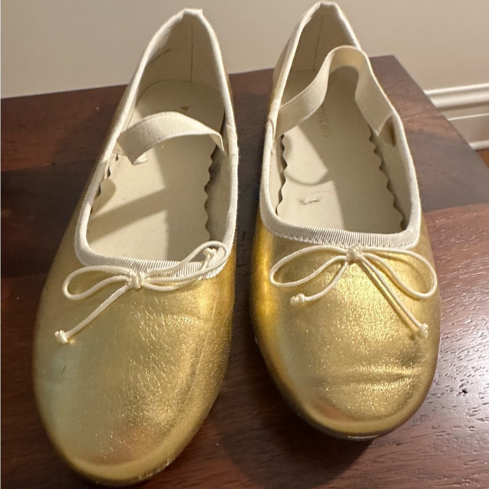 Crewcuts Gold Ballet Flats with Ribbon Trim